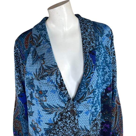 Susan Graver Petite Novelty Knit Jacket Shawl Collar Blue Teal MP NWOT Stretch - Picture 2 of 13